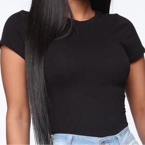NWOT Fashion Nova Crew Neck Body Suit Size Med, Black Color